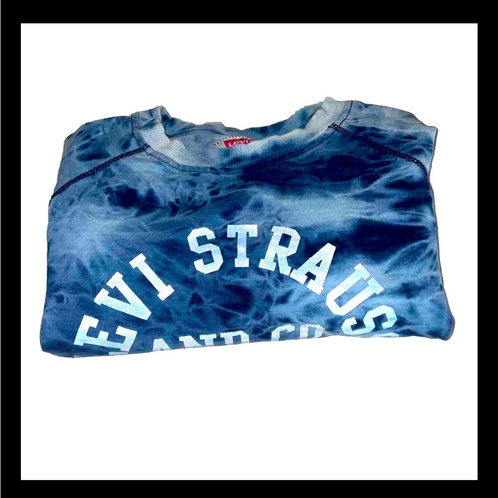 Levi's Sweater  Blue Crewneck Sweatshirt Tie Dye Youth Fleece Logo Size large